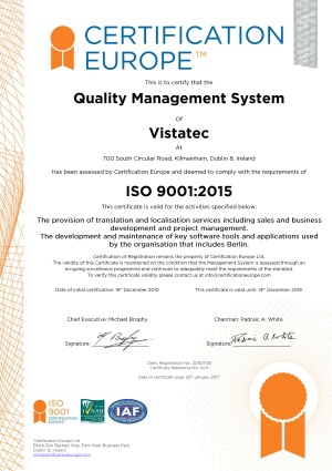 Vistatec ISO 9001 2008