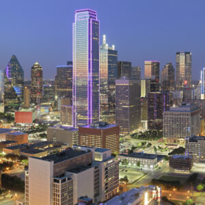 Dallas skyline today includes 36 completed skyscrapers over 350 feet tall - ranked 9th in US. The three tallest skyscraper in Dallas are the Bank of America Plaza (921 feet) Completed in 1985, the Renaissance Tower (886 feet) completed in 1974 an the Comerica Bank Tower (787 feet) completed in 1987.